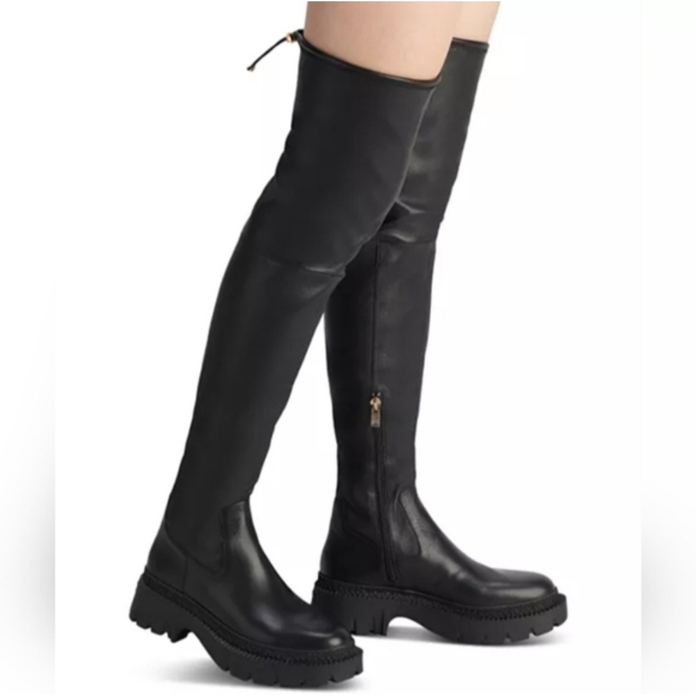 Coach Jolie Black Leather Over The Knee Lug Sole Platform Boots Size 7.5